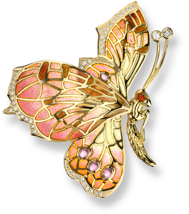 Nicole Barr Designs 18 Karat Gold Butterfly Brooch-pink - Pink And Gold Butterflies (800x800), Png Download