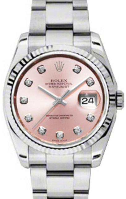 Rolex Datejust 36 116234-pnkdfo Pink Diamond Fluted (800x800), Png Download