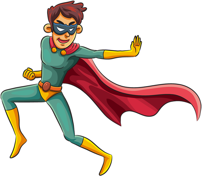 Cartoon Superhero With A Mask In Fighting Pose - Superhero Cartoon (700x610), Png Download