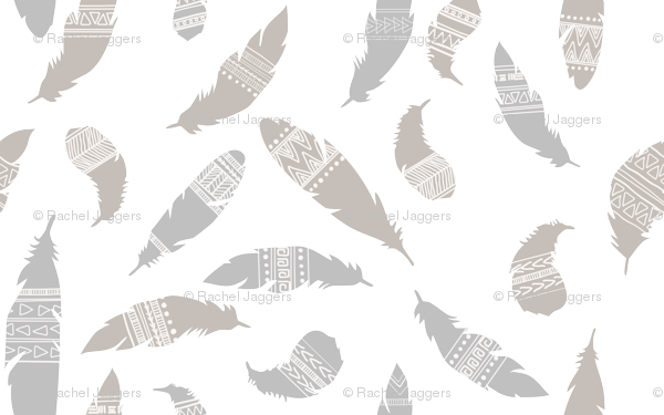 Tribal Feathers In Neutrals Gray And Beige Giftwrap - Hawk (600x375), Png Download