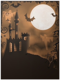 Spooky Halloween Castle, Vector Background Poster • - Dibujos Castillos Fantasmales En Caricatura (400x400), Png Download