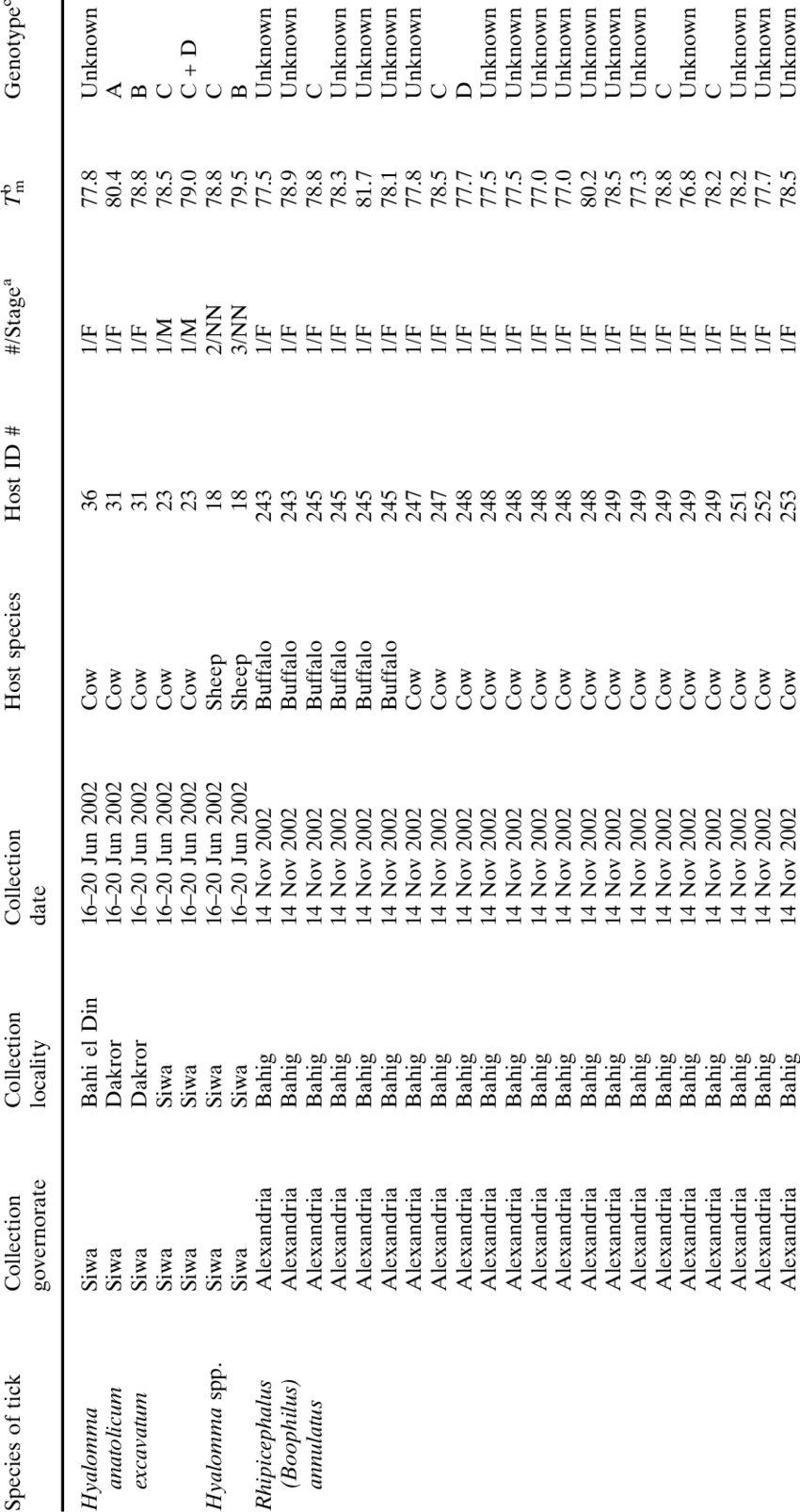 Summary Of Egyptian Ticks, Collected June 2002-july - Document (850x1606), Png Download