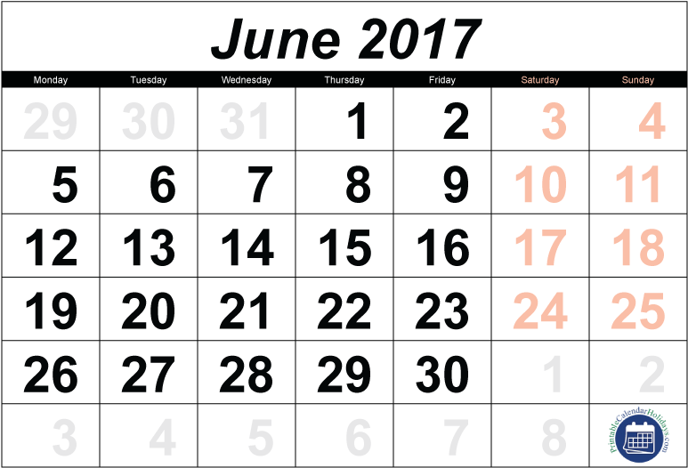 Calendar June Printable Calendar Png 2017 Transparent - April 2018 Calendar Transparent (842x595), Png Download