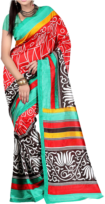 Fabfella Multi Silk Saree - Sari (800x800), Png Download
