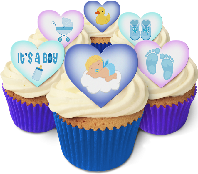 It's A Boy 24 Heart Toppers With A Choice Of 3 Baby - Shaun The Sheep Cupcake Toppers (673x600), Png Download