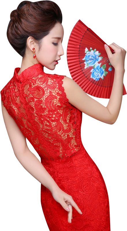 Bsjy-15289 Hollow Back Sleeveless Red Lace Trailing - Red Lace Dress Cheongsam (600x800), Png Download