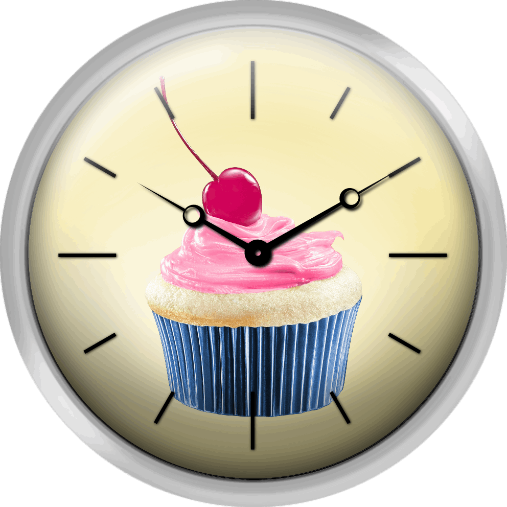 Cupcake With Pink Icing And Cherry - Wall Clock (992x992), Png Download