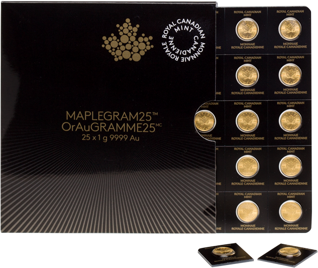 25x 1 Gram Gouden Maple Leaf Munten - Maplegram 2017 (700x700), Png Download