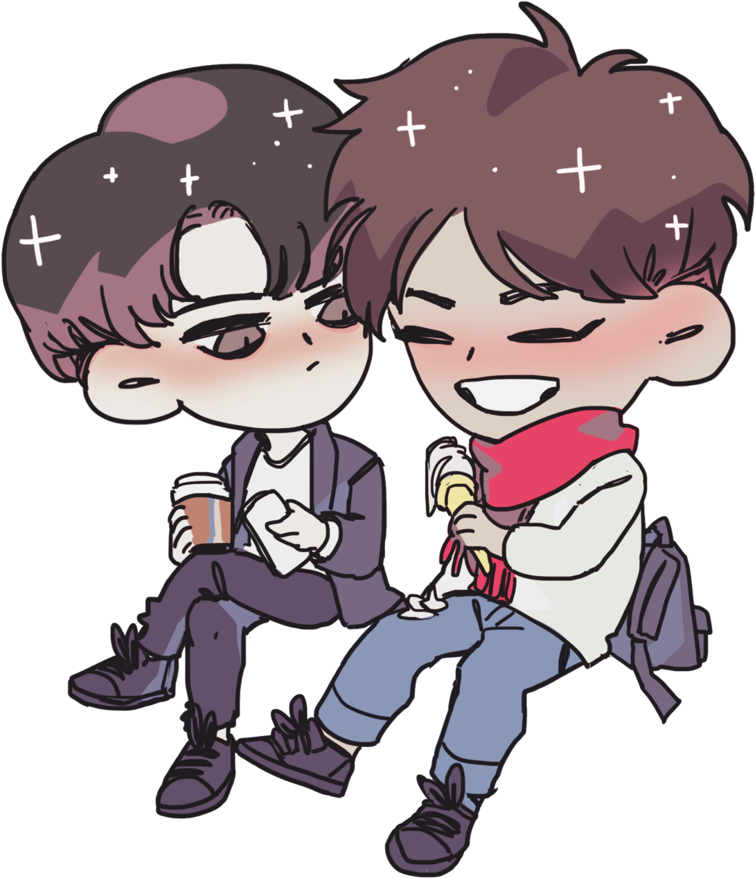 Made This Precious Commission Of Eren And Levi For - Cartoon (1280x1396), Png Download