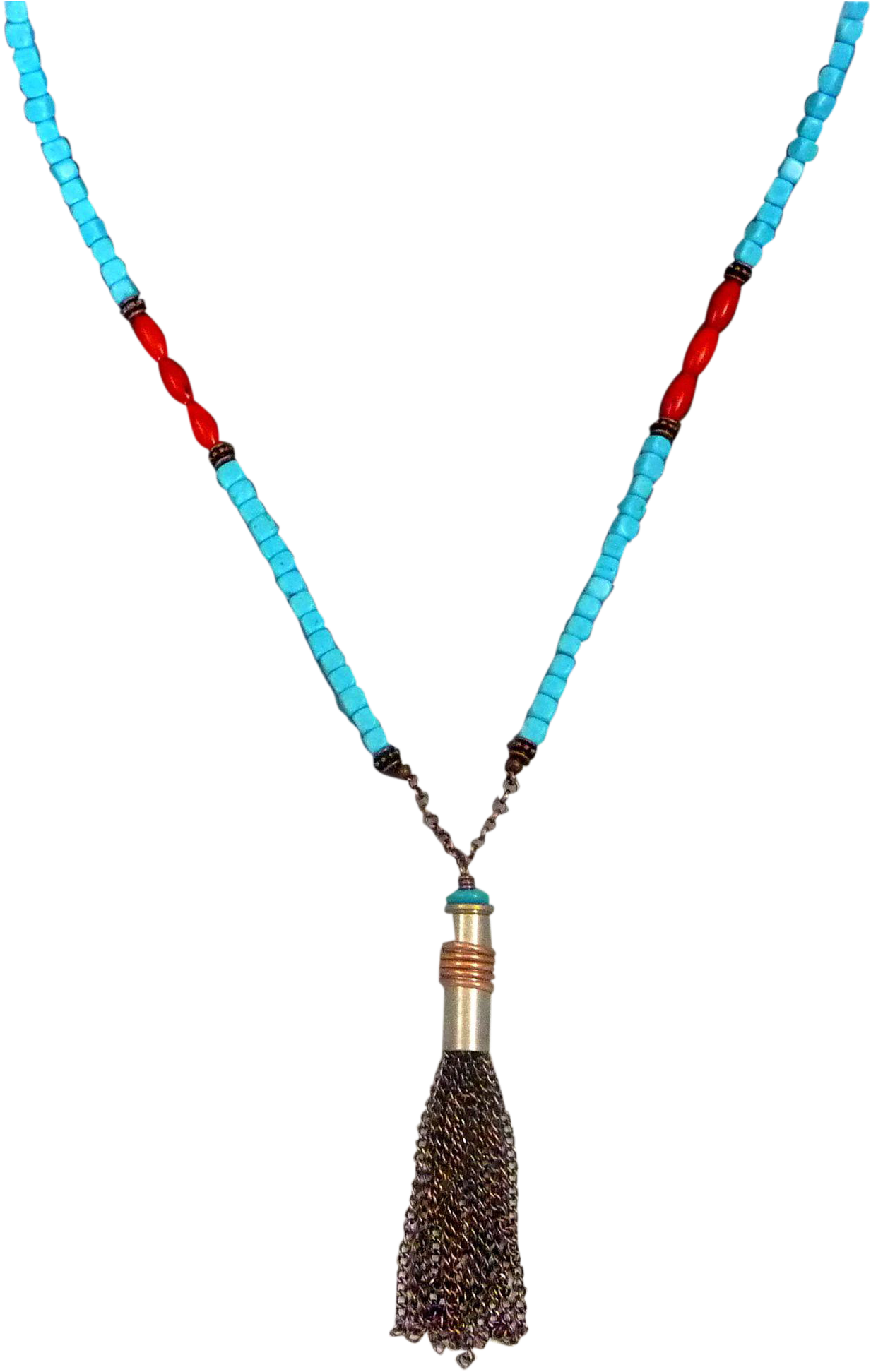 Turquoise Howlite And Red Coral Bullet Shell Casing - Necklace (1942x1942), Png Download