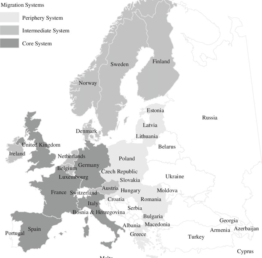 European Migration Systems - Left Or Right Government Europe (850x837), Png Download