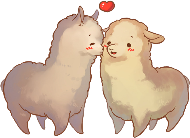 Pareja Llamas Kawaii Sin Fondo - Alpaca And Llama Cute (650x496), Png Download