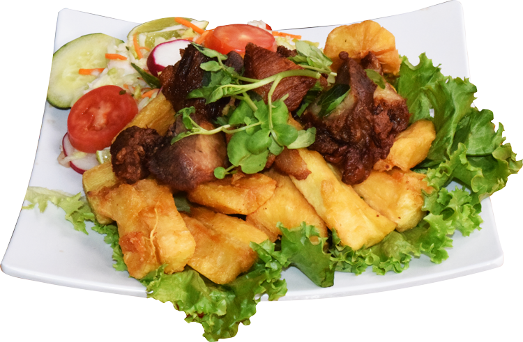 Yuca Con Chicharron (750x491), Png Download