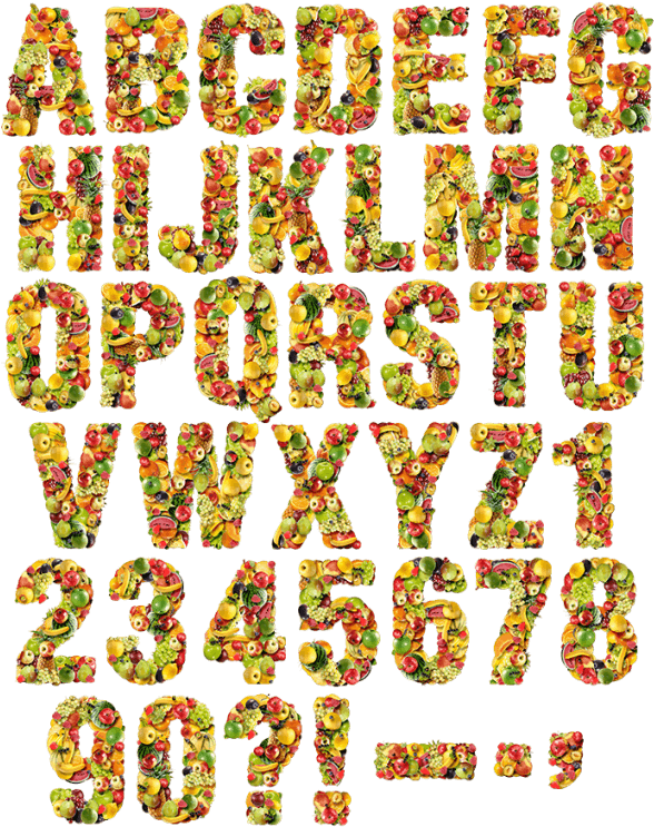 Welcome To Food Typography Paradise - Fruits Fonts (595x758), Png Download