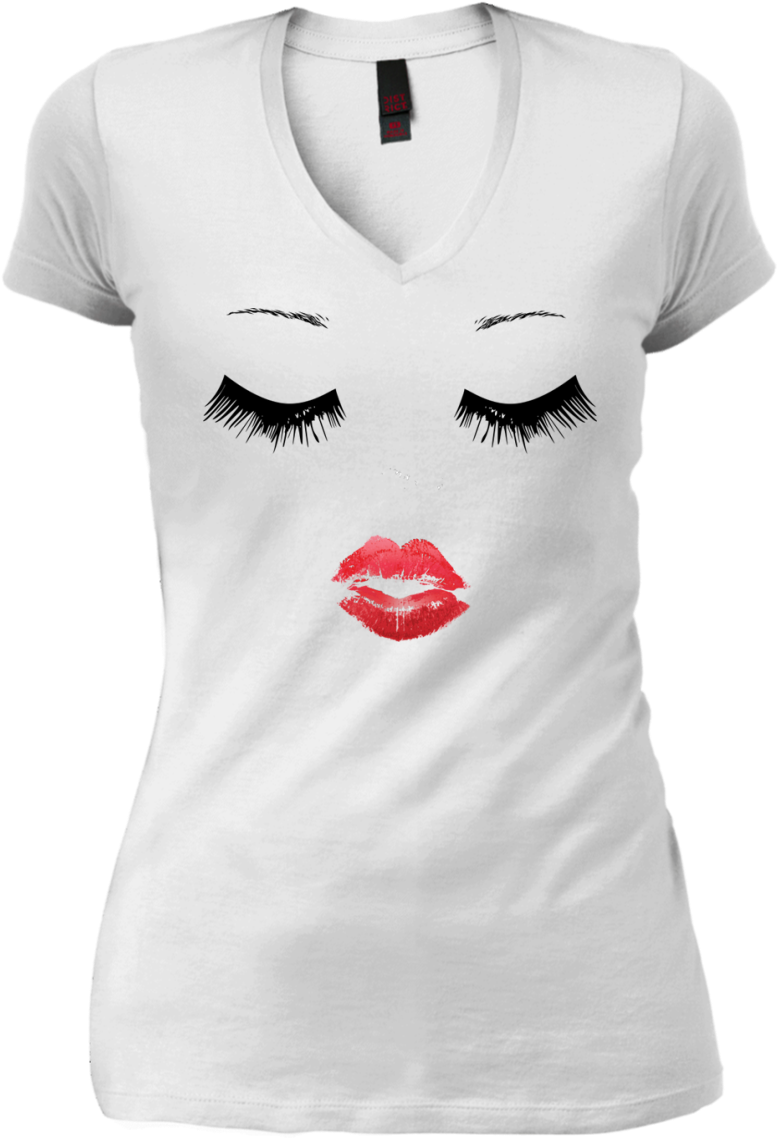 Eyelash Lip Print V-neck Tee - Wonder Woman Shirt Logo Premium Unisex (1155x1155), Png Download