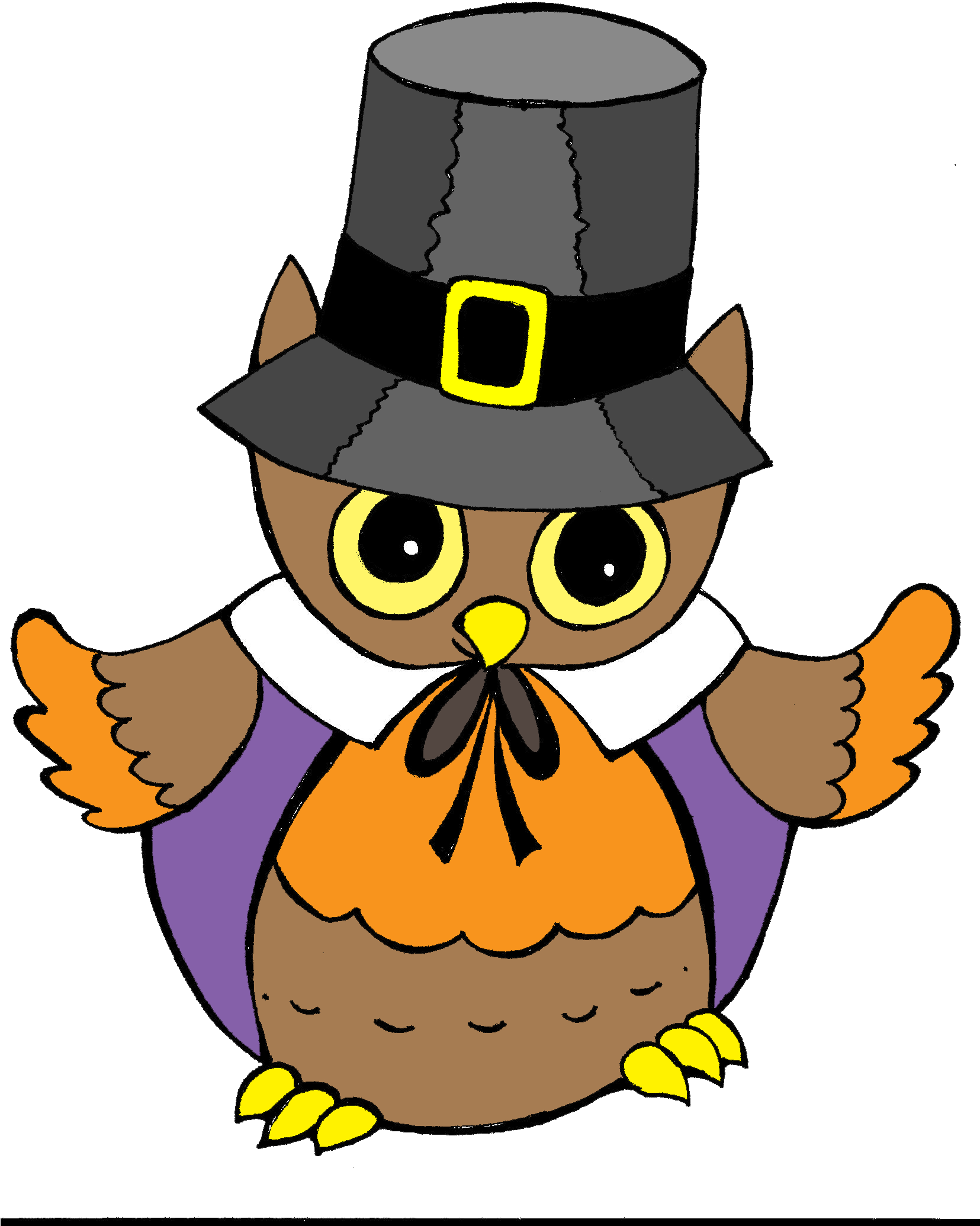 Pilgrim Owl Thanksgiving Clipart - Clip Art (1654x2077), Png Download