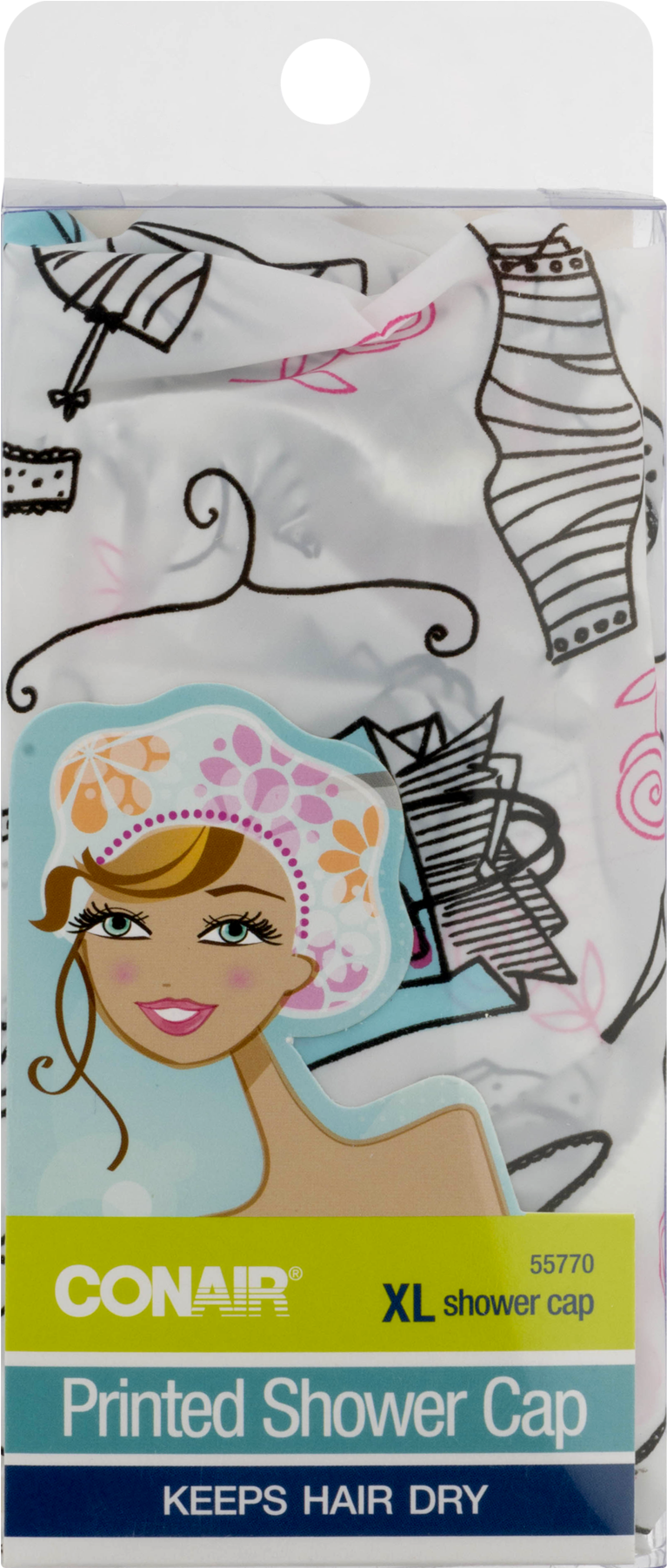 Download Conair Printed Xl Shower Cap, Keeps Hair Dry PNG Image with No