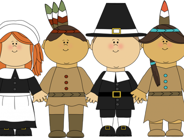 Indians Clipart Pilgrims - Cartoon Pilgrims And Indians (640x480), Png Download