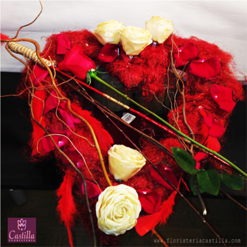 Corazon De Rosas Rojas Y Blancas Boda (600x450), Png Download
