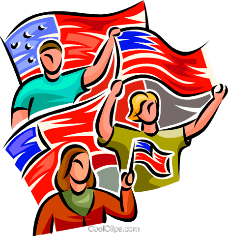 People Waving American Flags Royalty Free Vector Clip - Royalty-free (464x480), Png Download
