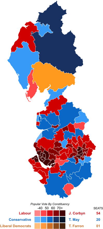 General Election Results In - Map Of Brexit Vote North West (440x950), Png Download