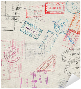 Travel Background With Different Passport Stamps Sticker - Passport Background (400x400), Png Download