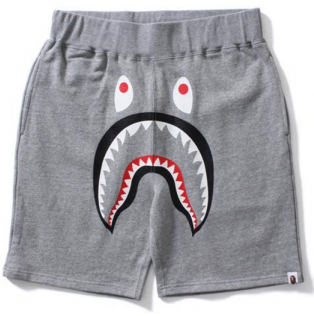 Shop For A Bathing Ape Bape Shark Face Shorts - Bape Shark Sweat Shorts Grey (600x315), Png Download
