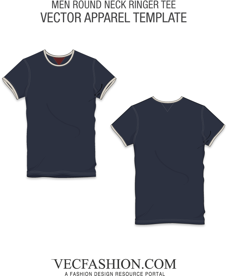 Round Neck Ringer Tee Fashion Template - Ringer Tee Polos Vector (1000x1000), Png Download