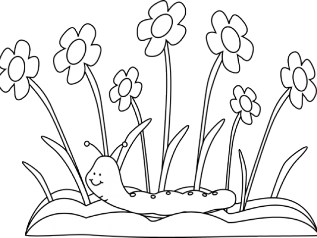 Spring Outline Cliparts - Flower Garden Clip Art Black And White (640x480), Png Download