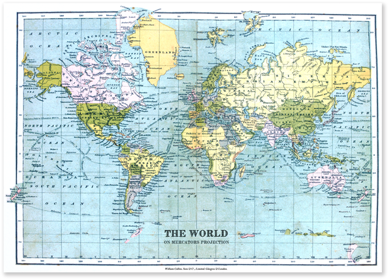 Decorative Wrap Mercators Projection World Map - Atlas - Free ...