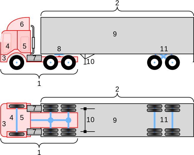 Coe 18-wheeler Truck Diagram - Semi Truck Side View (800x578), Png Download