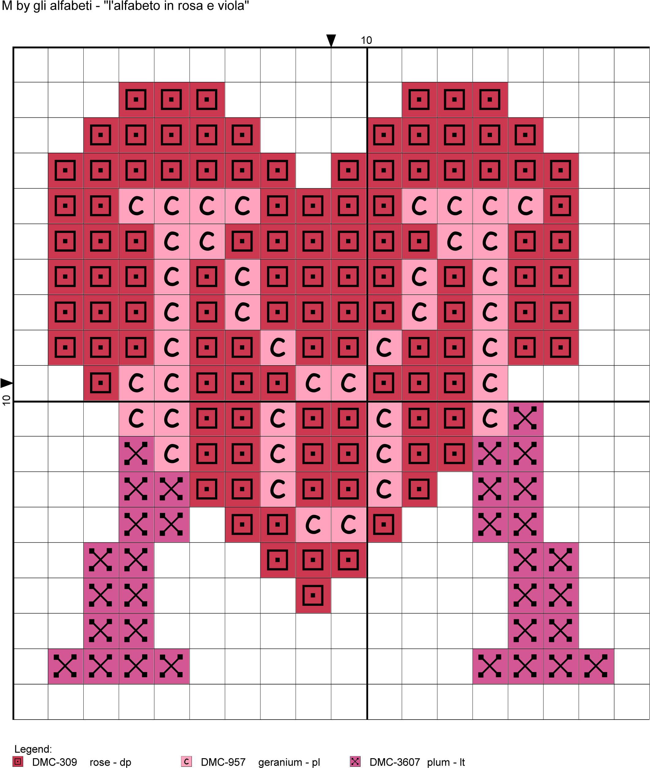 Pink And Purple Hearts Alphabet Cross Stitch Patterns - Corner To Corner Crochet Heart (2164x2537), Png Download