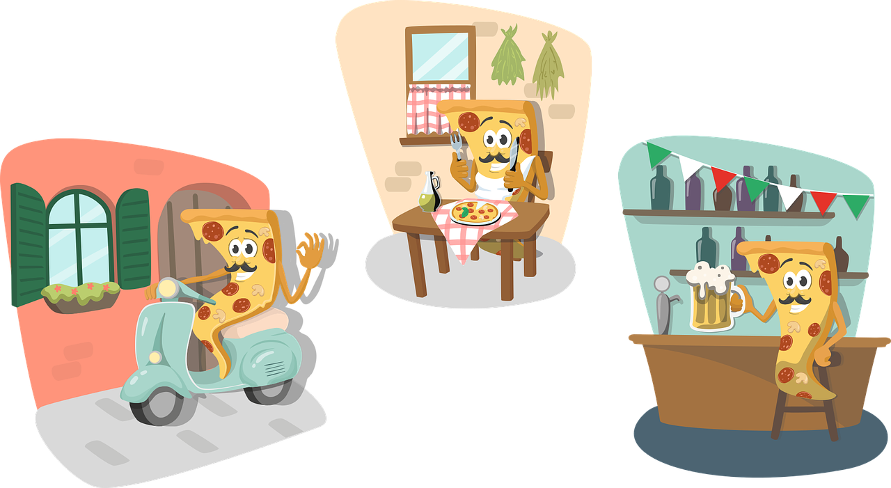 Pizza Slice Of Pizza Character Png Image - Crianças Italianas Curiosidade (1280x701), Png Download