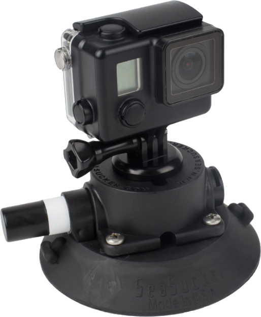 114 Mm Seasucker Go Pro Mount With Go Pro Camera Installed - Helmet Camera (514x624), Png Download