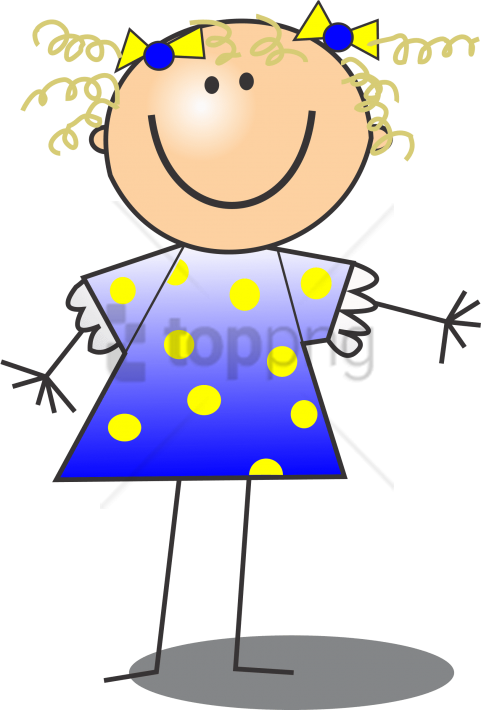 Stick Figure Girl With Curly Hair (481x710), Png Download