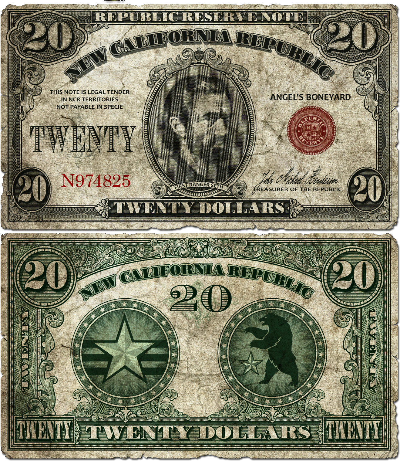Fnv 20$ Bill - Fallout New Vegas Ncr Dollar (1400x1600), Png Download