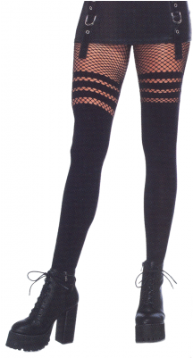 Opaque Faux Thigh High Stockings With Striped Fishnet - Faux Thigh High Tights (400x400), Png Download