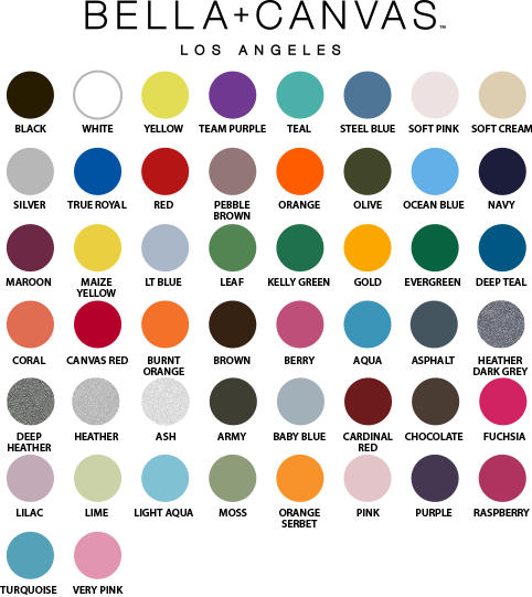 Bella Canvas V Neck Color Chart