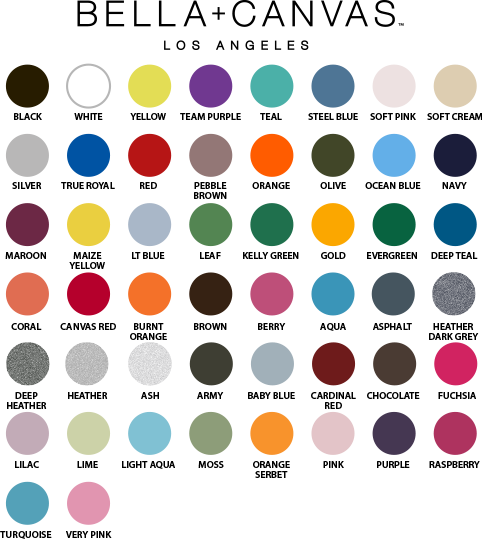 Bella Canvas T Shirt Color Chart