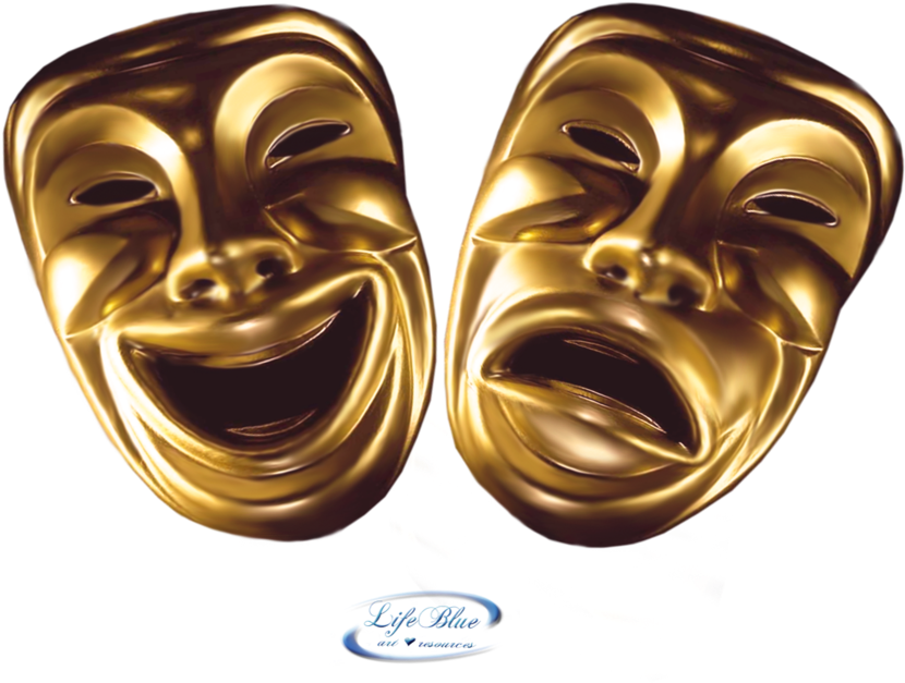 Gallery For Theatrical Tragedy And Comedy Mask Tattoo - Comedy And Tragedy Masks Png (1024x656), Png Download