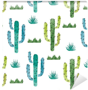 Watercolor Cactus Seamless Pattern - Japanese Noren Doorway Curtain Tapestry With Summer (400x400), Png Download