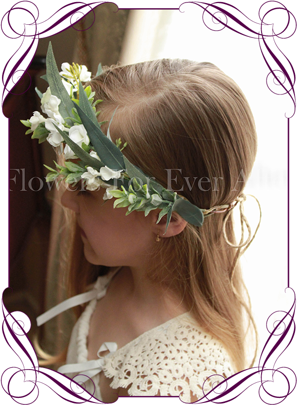 Silk Artificial White Wedding Floral Crown / Halo With - Girl (608x822), Png Download