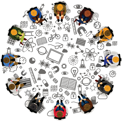 Effectively Working Together To Solve Business Problems - Ilustraciones Con Muchos Iconos (502x426), Png Download
