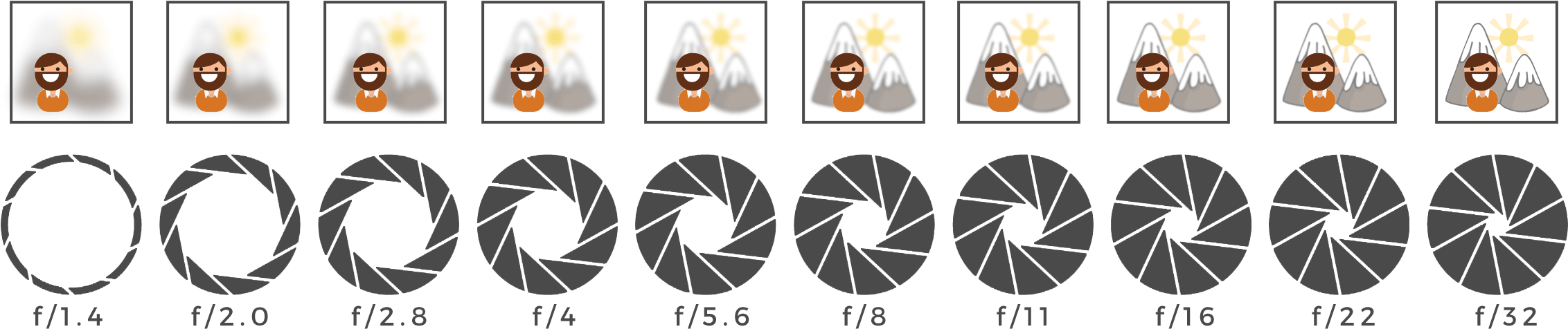 Aperture Size And Depth Of Field - Small F Stop Depth Of Field (2382x554), Png Download