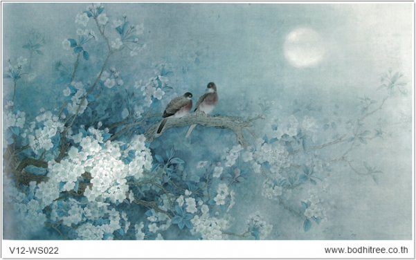 Painting Tree Wallpaper And Fabric Art In Calm Blue - Wallpaper (600x800), Png Download