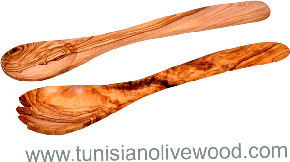 Tunisian Handcrafted Olive Wood Salad Servers Set - Spoon (800x531), Png Download