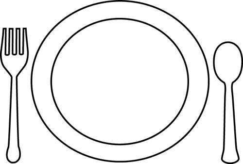 Silver Clipart Cooking Spoon - Dinner Plate Black And White (500x338), Png Download