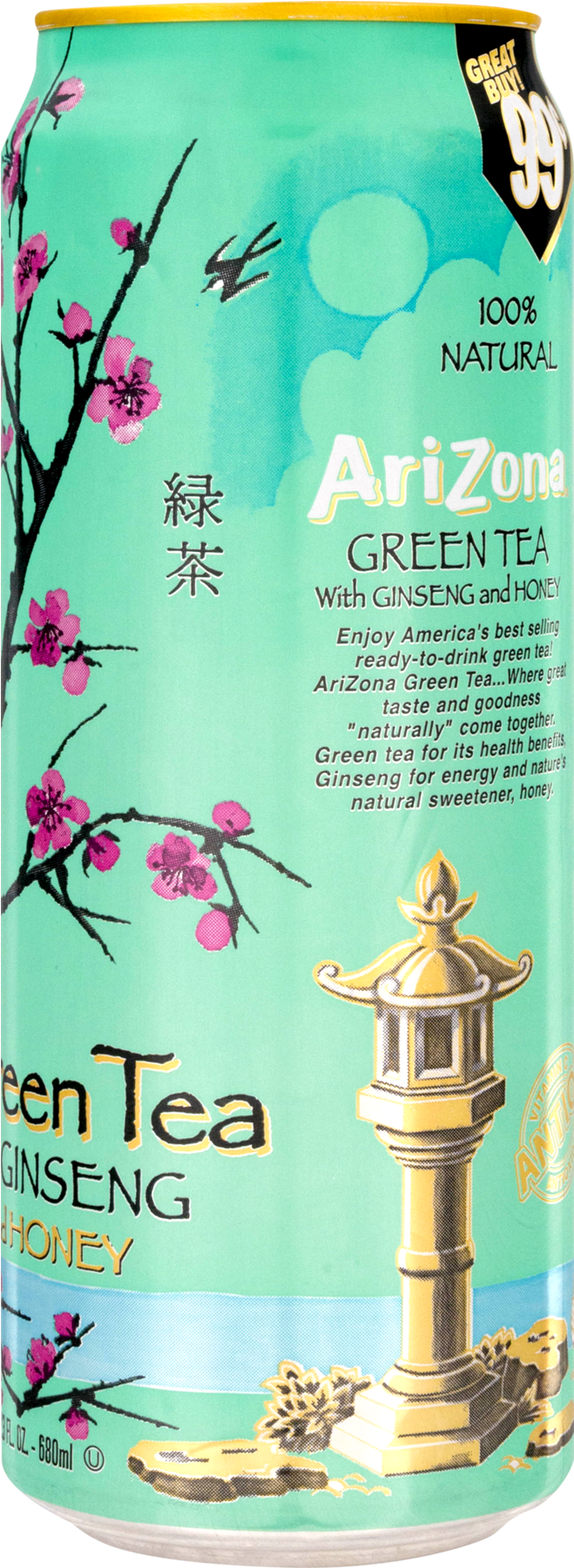 Arizona Green Tea With Ginseng And Honey 23 0 Fl Oz - Arizona Beverage Company (1800x1800), Png Download