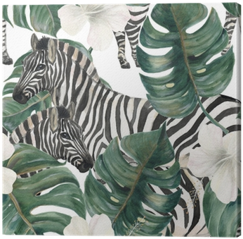 Watercolor Painting Seamless Pattern With Tropical - Zebra Watercolor Pattern (400x400), Png Download