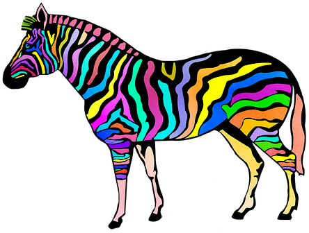 Zebra Animal Print Zoo Candy Striped Zebra - Rainbow Stripe Zebra Queen Duvet (451x340), Png Download